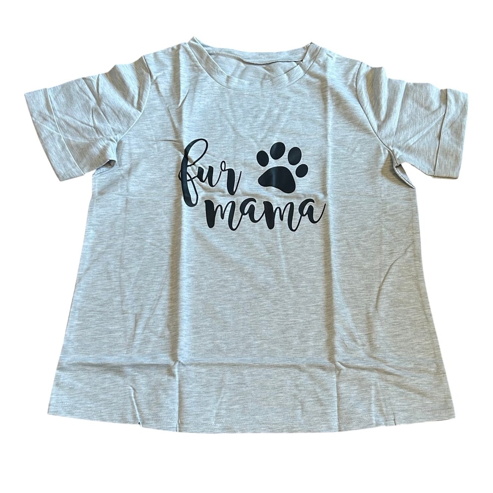 Fur‎ Mama Paw Print Gray T-Shirt XL Womens Dog Lover Pet Mom Tee Top